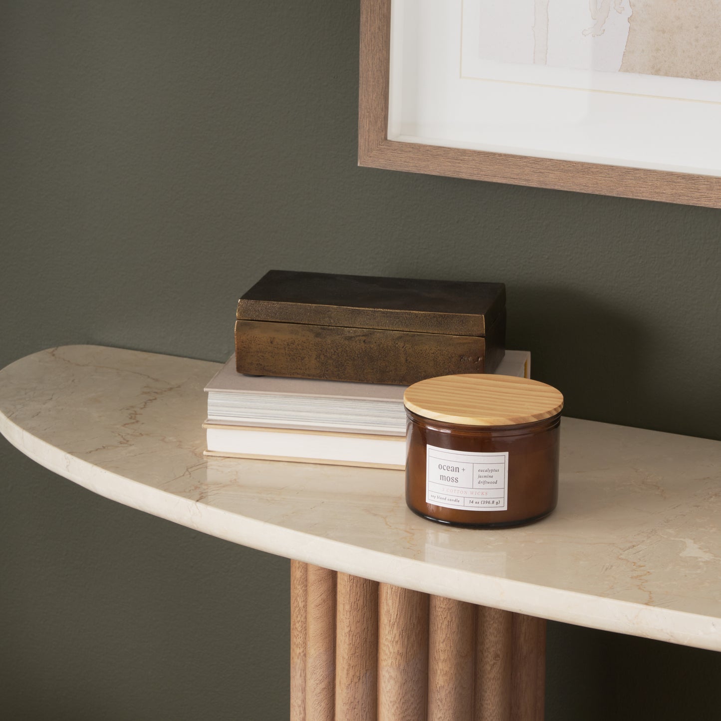 Marbrello Botticino Marble Top Light Brown Fluted Wood Console