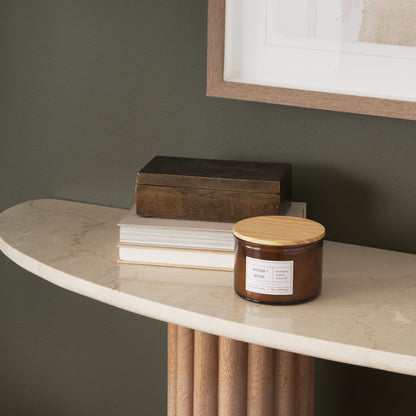 Marbrello Botticino Marble Top Light Brown Fluted Wood Console