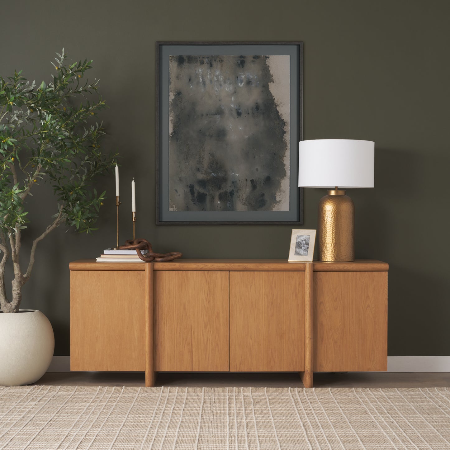 Rowan Light Brown Oak Wood 4‑Door Sideboard