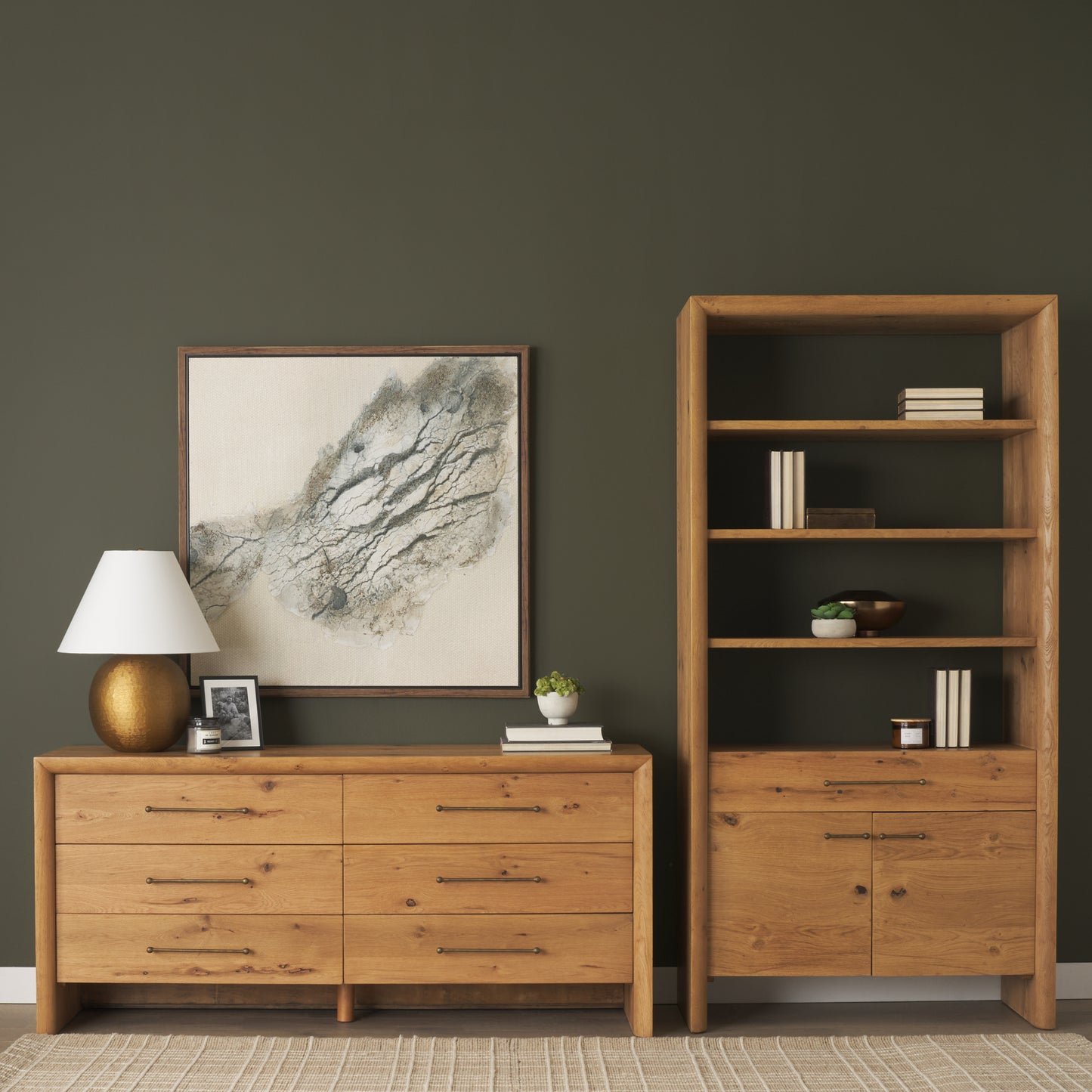 Belford 2‑Door Light Brown Oak Wood Shelving Unit