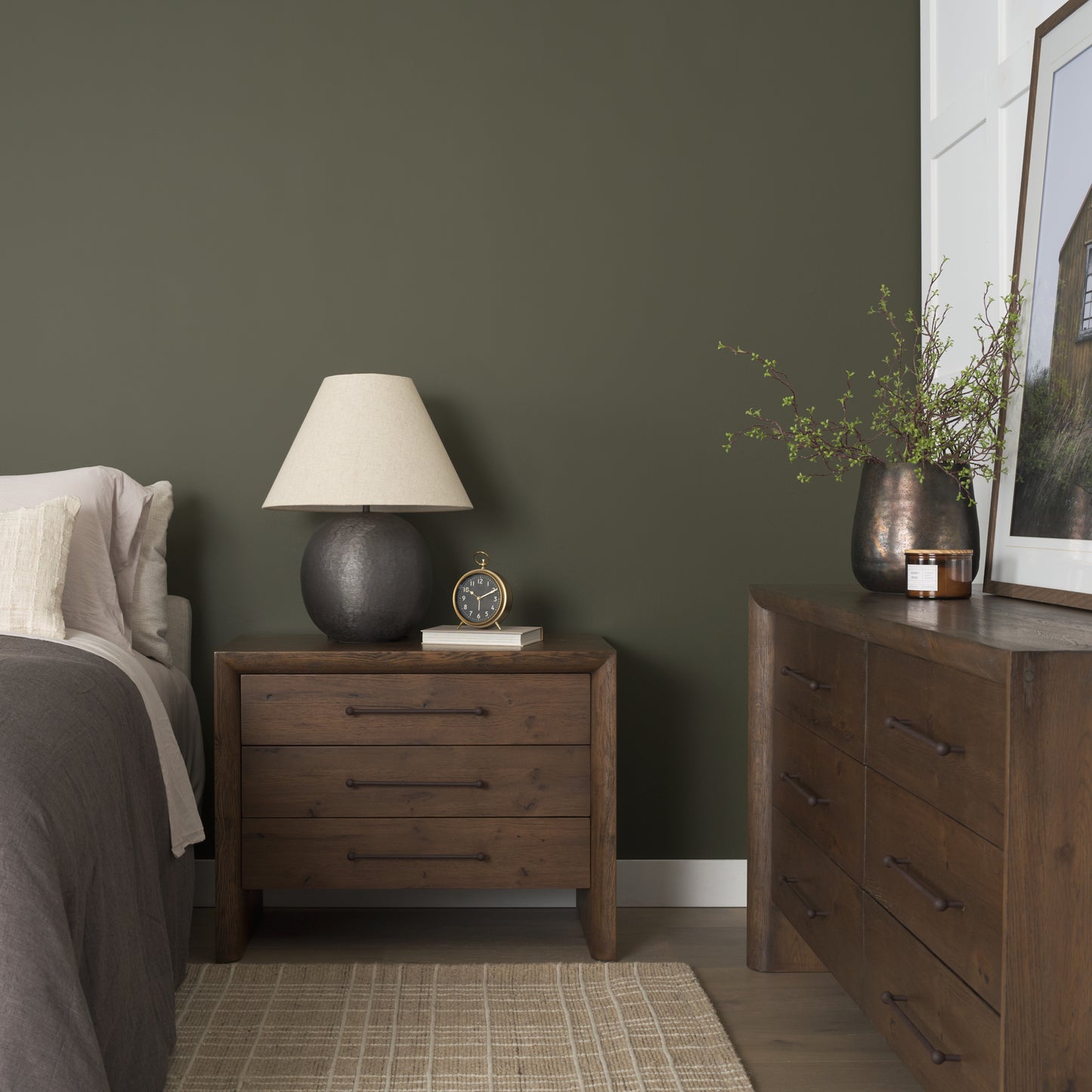 Belford 3‑Drawer Dark Brown Oak Wood Nightstand