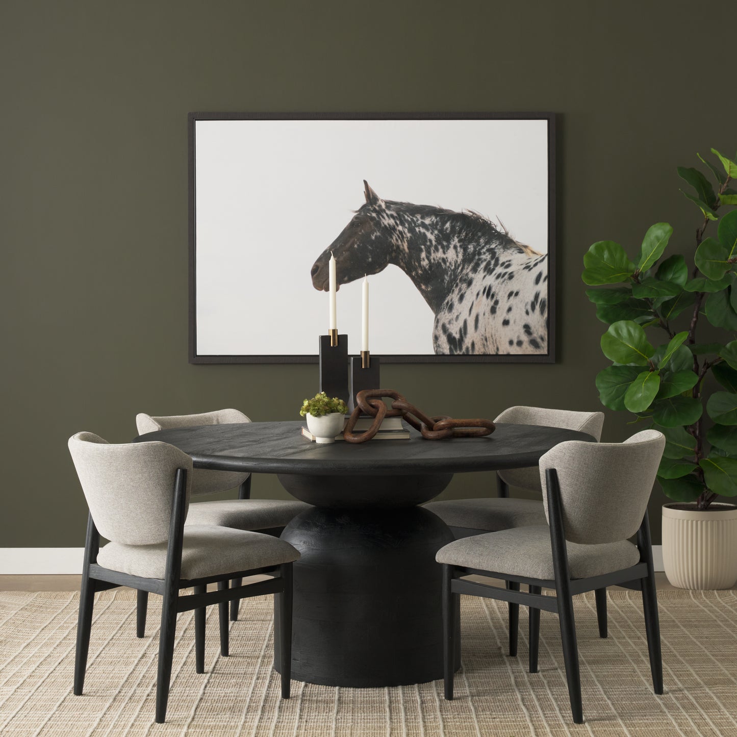 Atlas Black Wood Round Dining Table with Stacked Pedestal