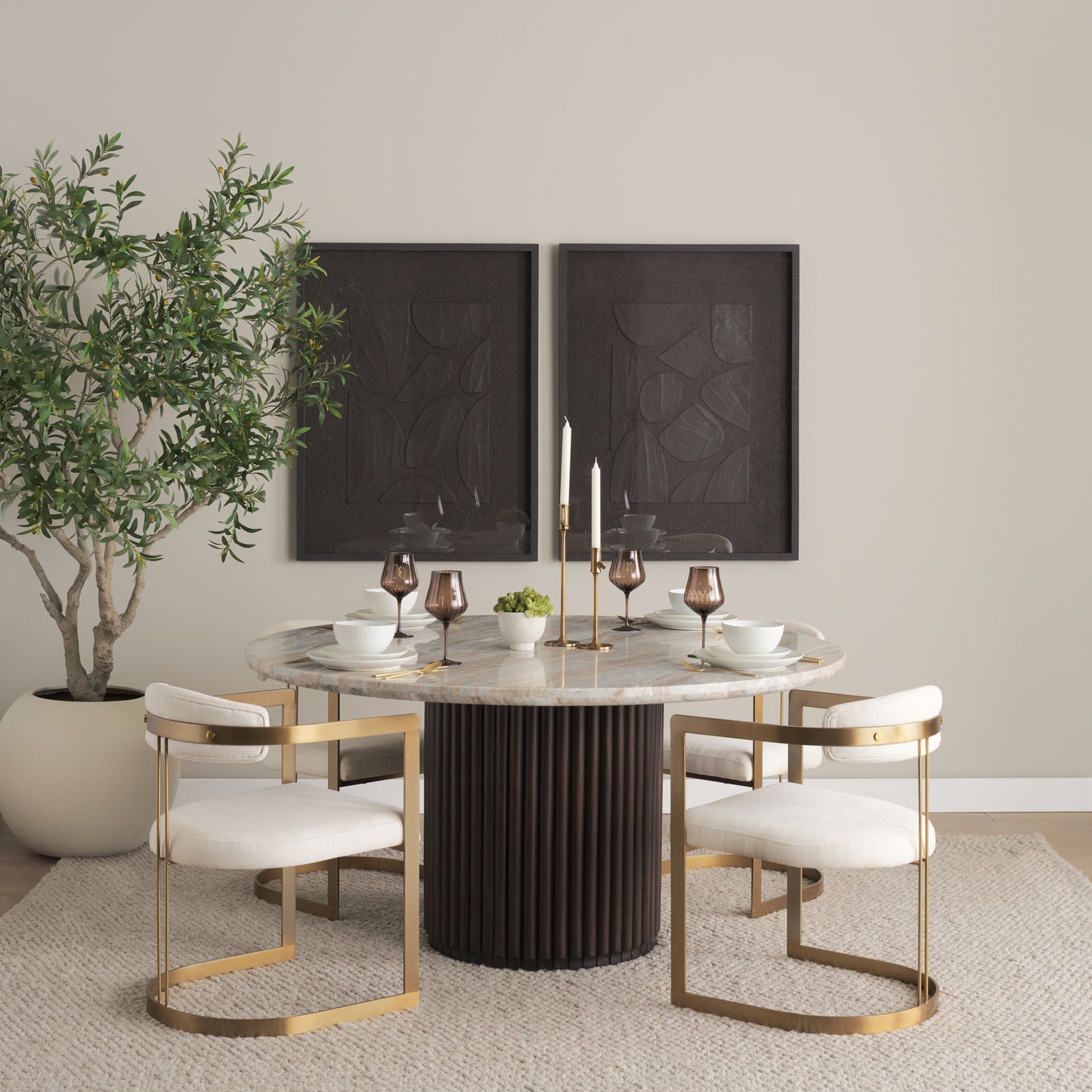 Hollyfield Cream Fabric and Gold Iron Dining Chair