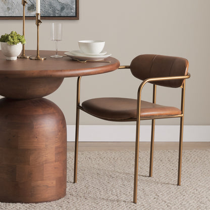 Parker Brown Leather Gold Frame Dining Chair Set of 2