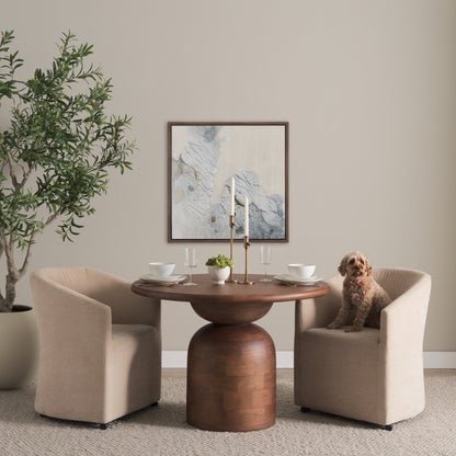 Atlas Mid‑Brown Wood Round Dining Table with Stacked Pedestal