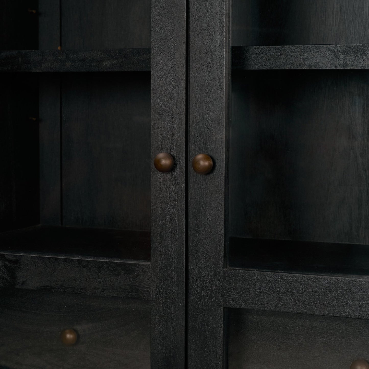 Suri Black Wood Arched Curio Cabinet with Glass Doors