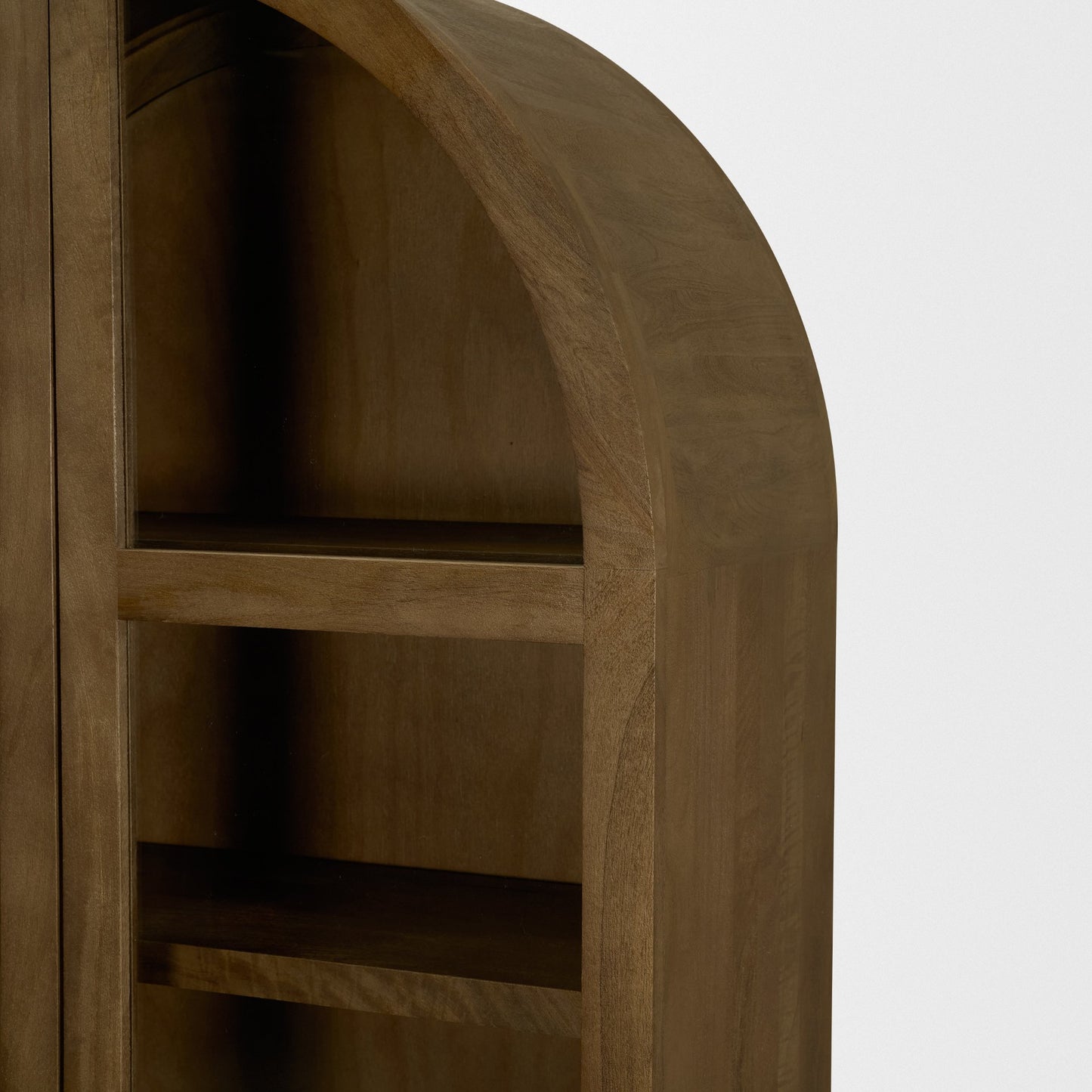 Suri Mid Brown Wood Arched Glass Door Curio Cabinet