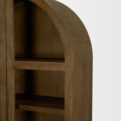 Suri Mid Brown Wood Arched Glass Door Curio Cabinet