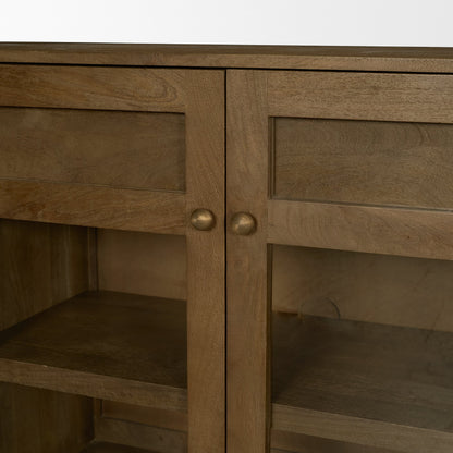Suri 80 Inch Mid Brown Wood Sideboard with Glass Doors