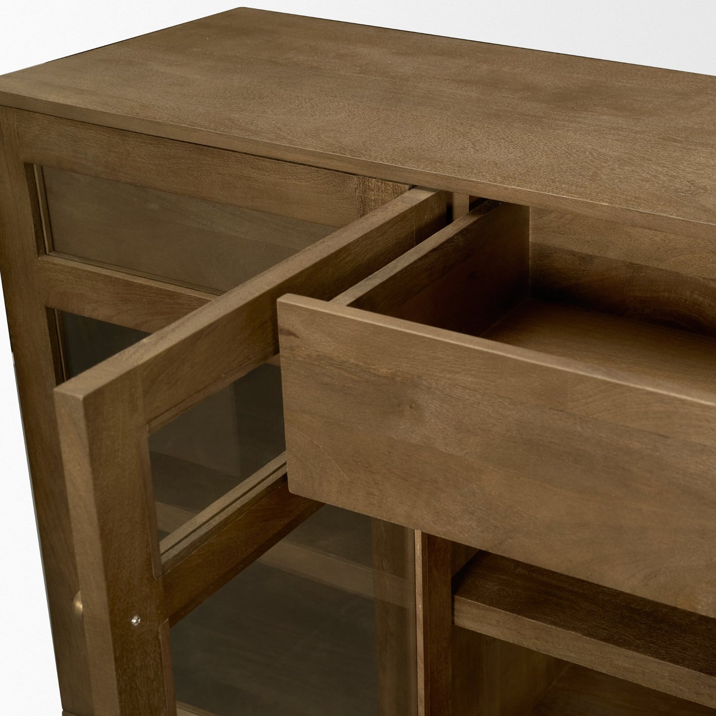 Suri 80 Inch Mid Brown Wood Sideboard with Glass Doors