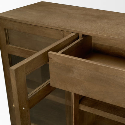 Suri 80 Inch Mid Brown Wood Sideboard with Glass Doors