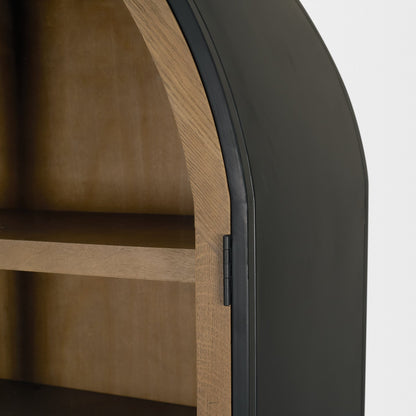 Sloan Light Brown Wood Black Metal Arched Cabinet