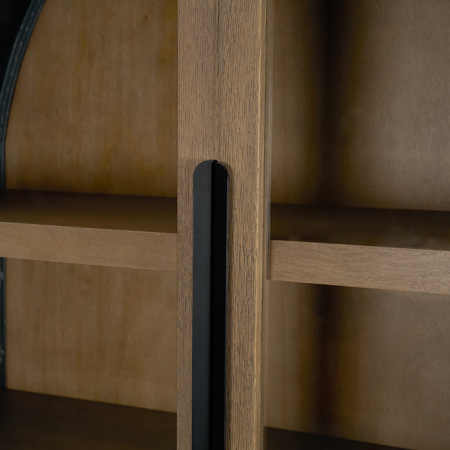 Sloan Light Brown Wood Black Metal Arched Cabinet