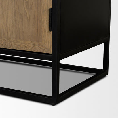 Sloan Light Brown Wood Black Metal Arched Cabinet