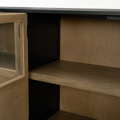 Sloan 80 Inch Light Brown Wood and Black Metal Sideboard