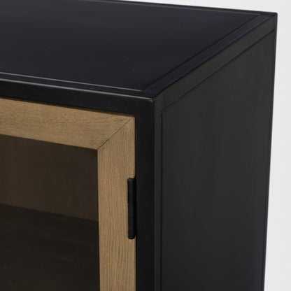 Sloan Light Brown Wood Accent Cabinet with Black Metal Frame