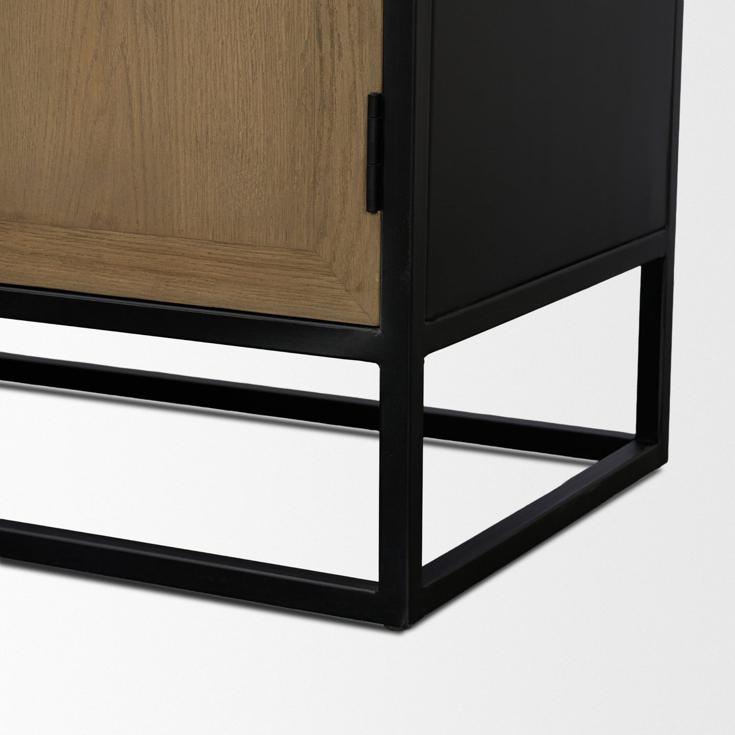 Sloan Light Brown Wood Accent Cabinet with Black Metal Frame