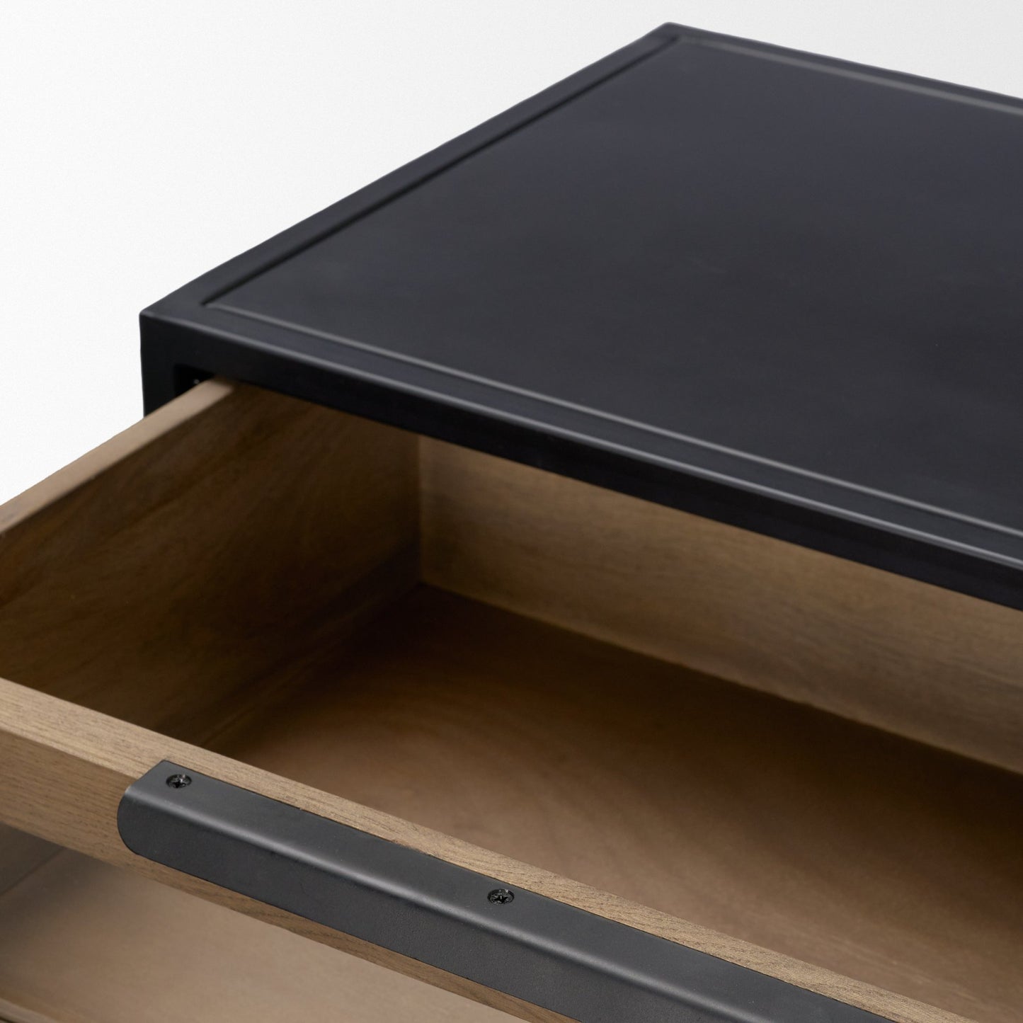 Sloan Light Brown Wood Side Table with Black Metal Frame