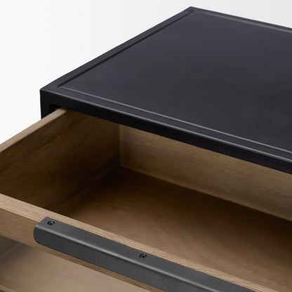 Sloan Light Brown Wood Side Table with Black Metal Frame