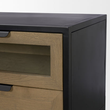 Sloan Light Brown Wood Side Table with Black Metal Frame
