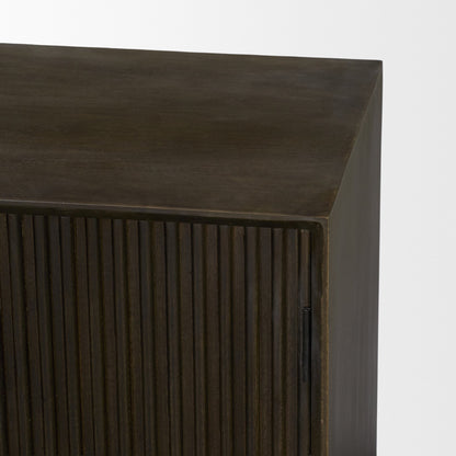 Cinder Distressed Dark Brown Wood Reeded 4‑Door Sideboard