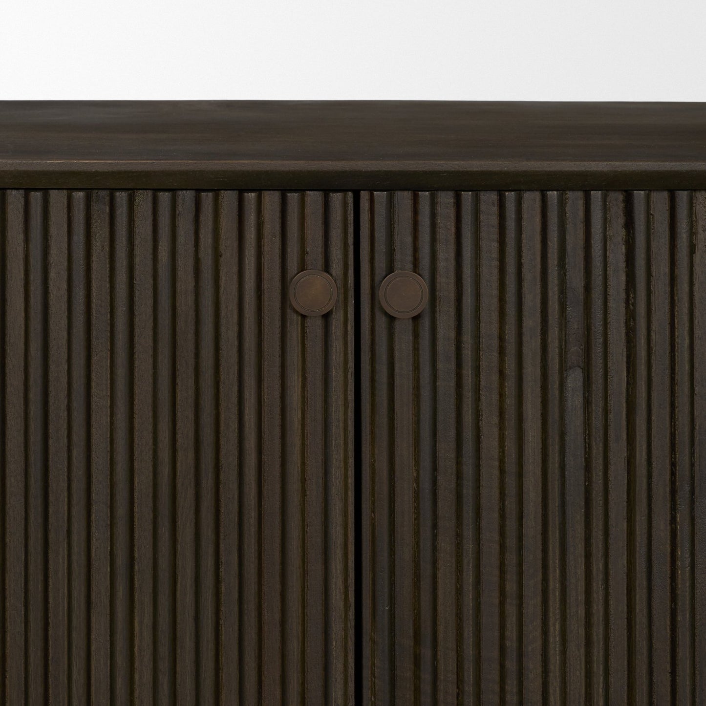 Cinder Distressed Dark Brown Wood Reeded 4‑Door Sideboard