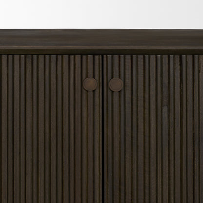 Cinder Distressed Dark Brown Wood Reeded 4‑Door Sideboard