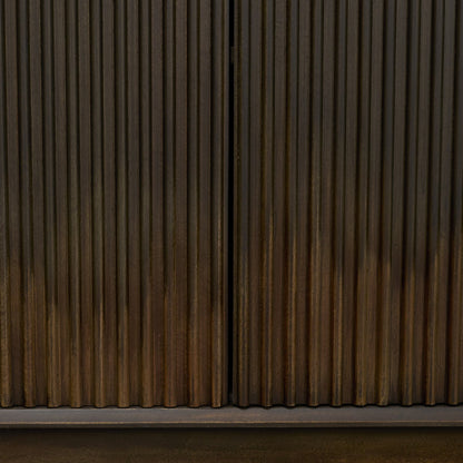 Cinder Distressed Dark Brown Wood Reeded 4‑Door Sideboard