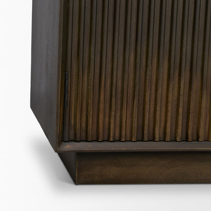 Cinder Distressed Dark Brown Wood Reeded 4‑Door Sideboard