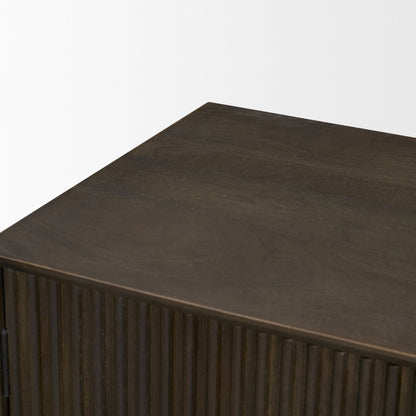 Cinder Distressed Dark Brown Wood Reeded 2‑Door Accent Cabinet