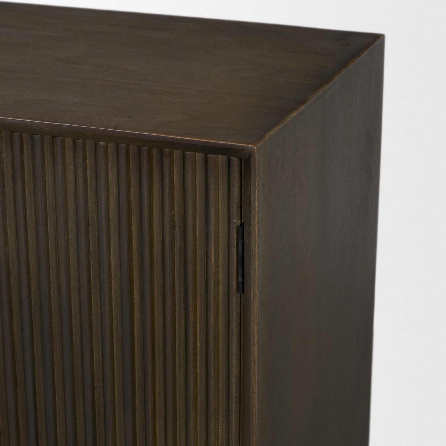 Cinder Distressed Dark Brown Wood Reeded 2‑Door Accent Cabinet