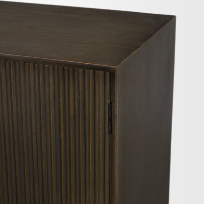Cinder Distressed Dark Brown Wood Reeded 2‑Door Accent Cabinet