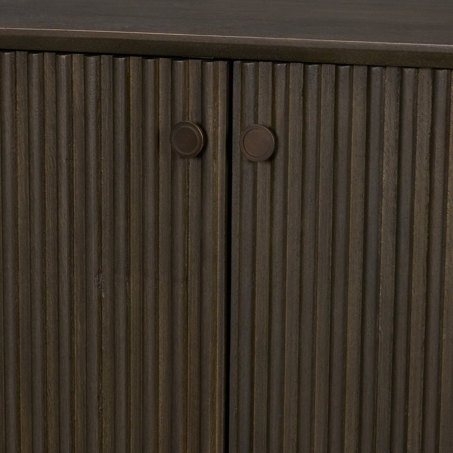 Cinder Distressed Dark Brown Wood Reeded 2‑Door Accent Cabinet