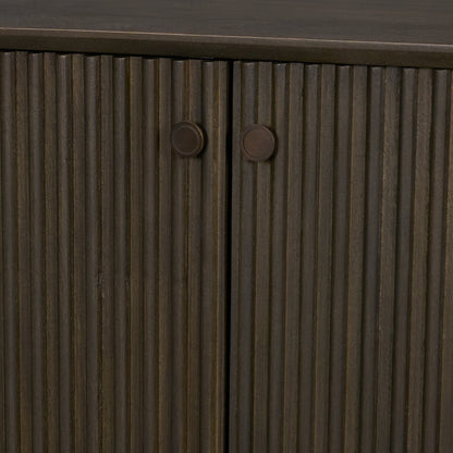 Cinder Distressed Dark Brown Wood Reeded 2‑Door Accent Cabinet