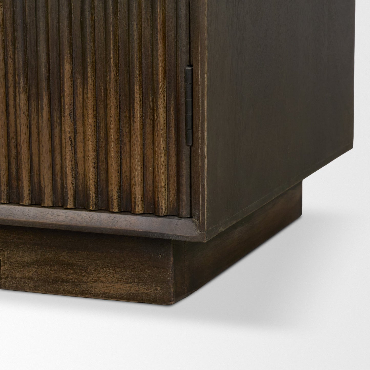 Cinder Distressed Dark Brown Wood Reeded 2‑Door Accent Cabinet