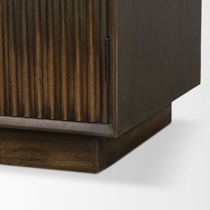 Cinder Distressed Dark Brown Wood Reeded 2‑Door Accent Cabinet