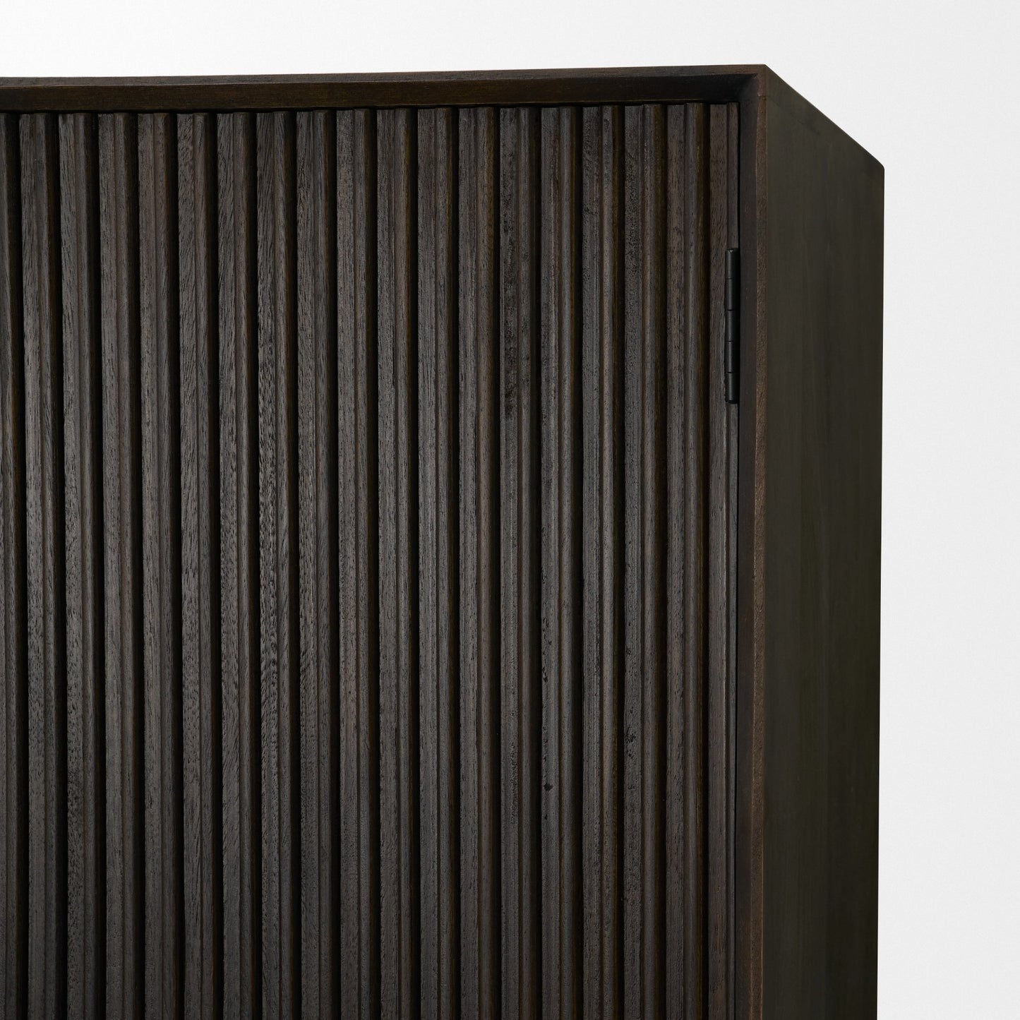 Cinder Distressed Dark Brown Wood Reeded 2‑Door Tall Cabinet
