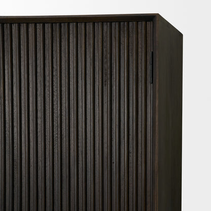 Cinder Distressed Dark Brown Wood Reeded 2‑Door Tall Cabinet