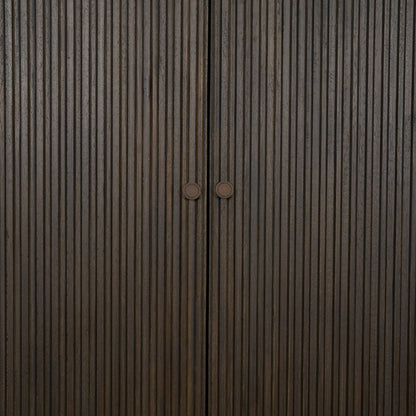 Cinder Distressed Dark Brown Wood Reeded 2‑Door Tall Cabinet
