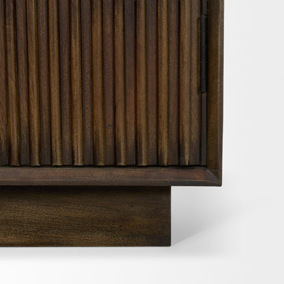 Cinder Distressed Dark Brown Wood Reeded 2‑Door Tall Cabinet