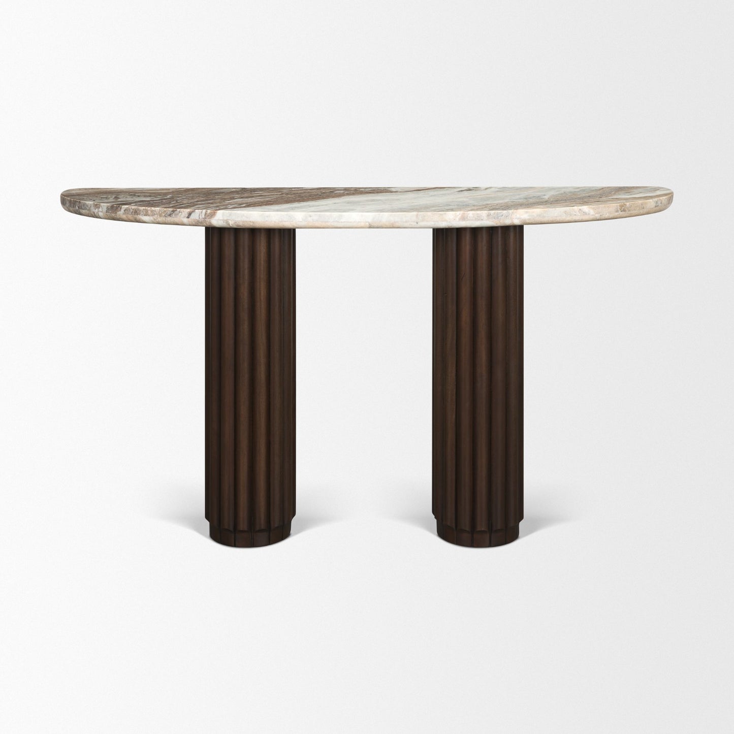 Marbrello Dark Brown Fluted Wood Console Table with Marble Top