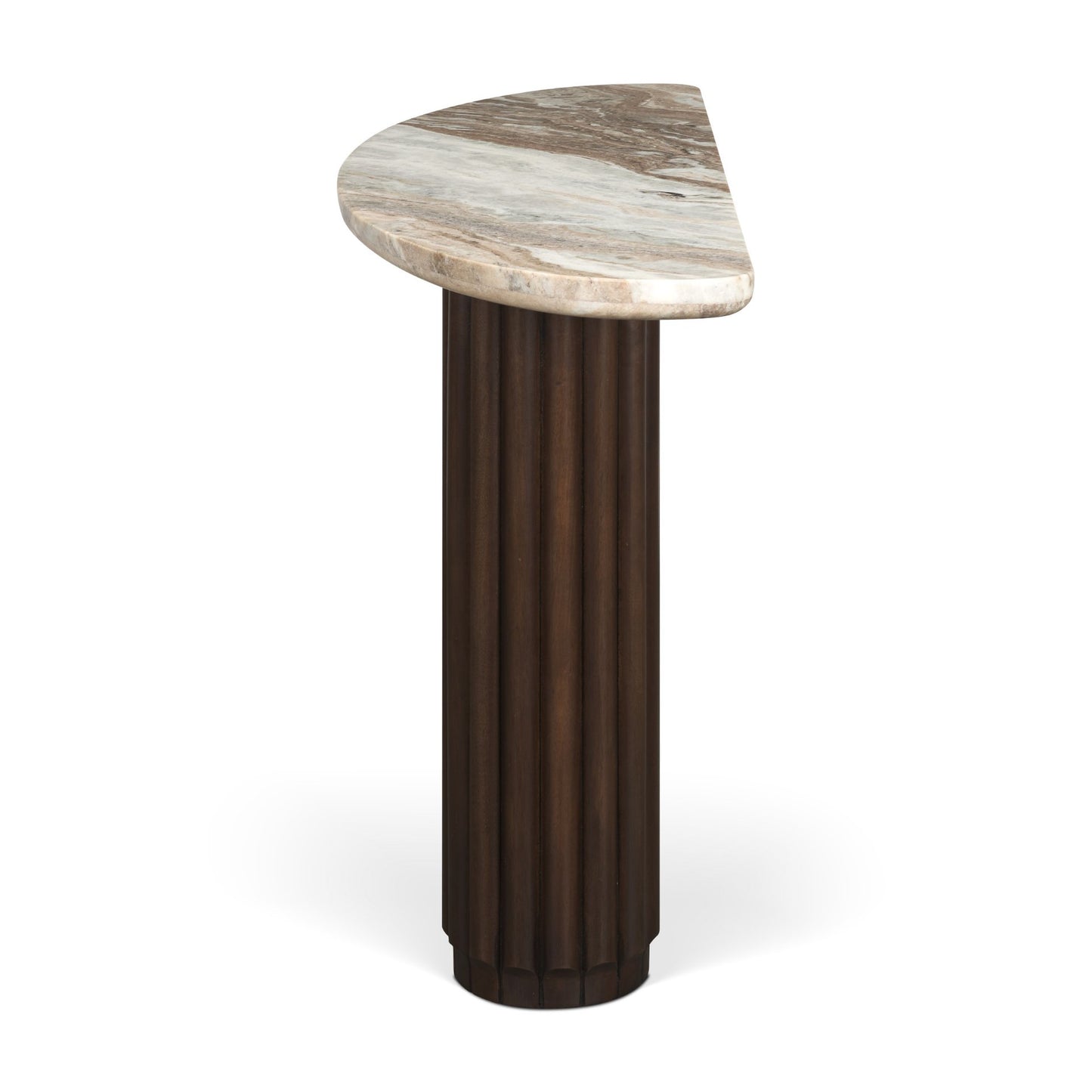 Marbrello Dark Brown Fluted Wood Console Table with Marble Top