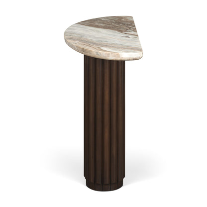 Marbrello Dark Brown Fluted Wood Console Table with Marble Top