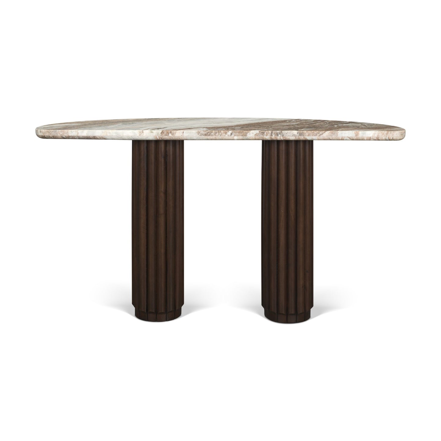 Marbrello Dark Brown Fluted Wood Console Table with Marble Top