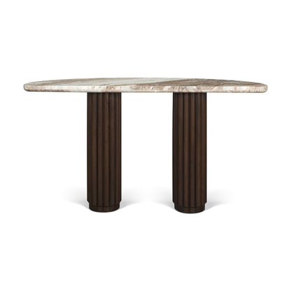 Marbrello Dark Brown Fluted Wood Console Table with Marble Top