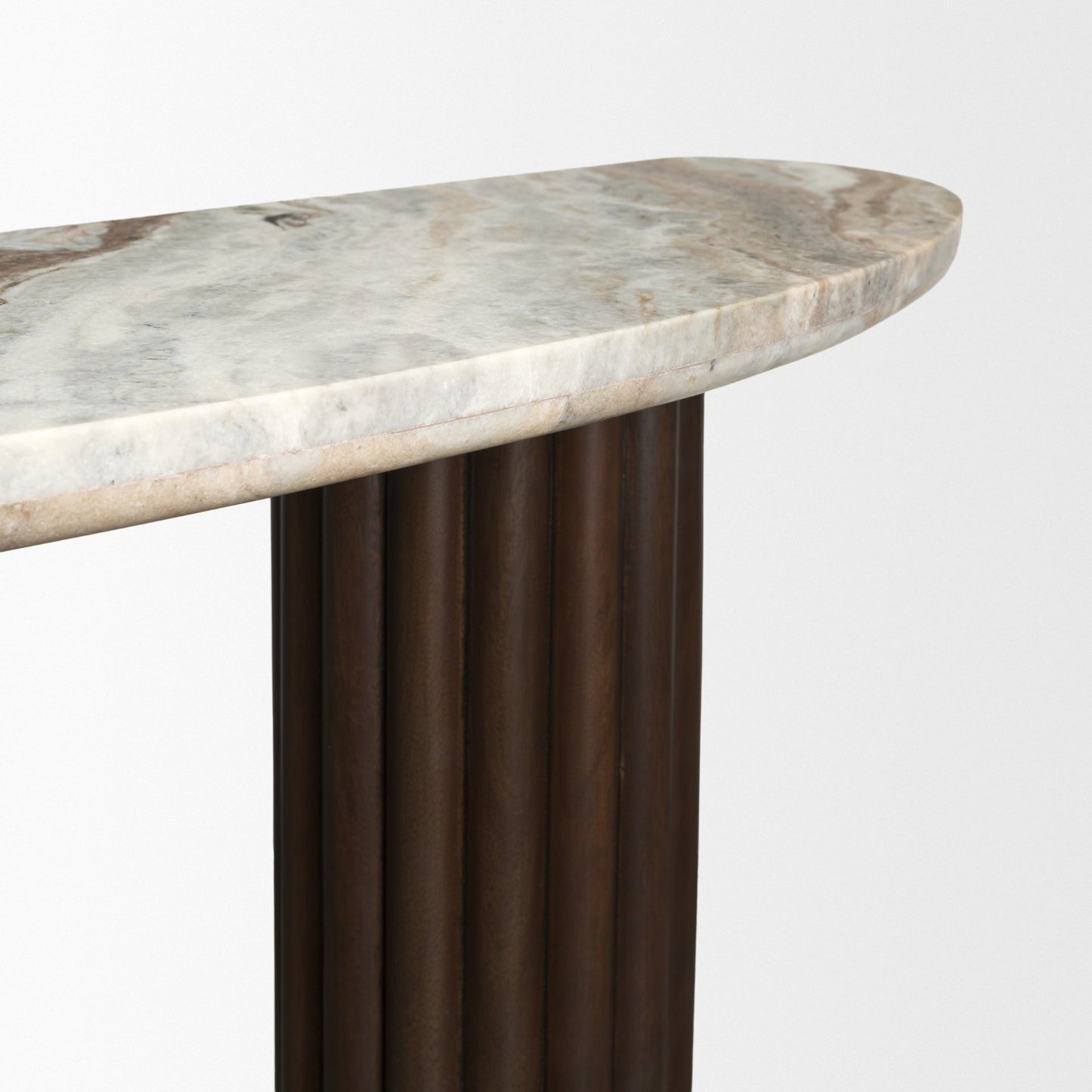 Marbrello Dark Brown Fluted Wood Console Table with Marble Top