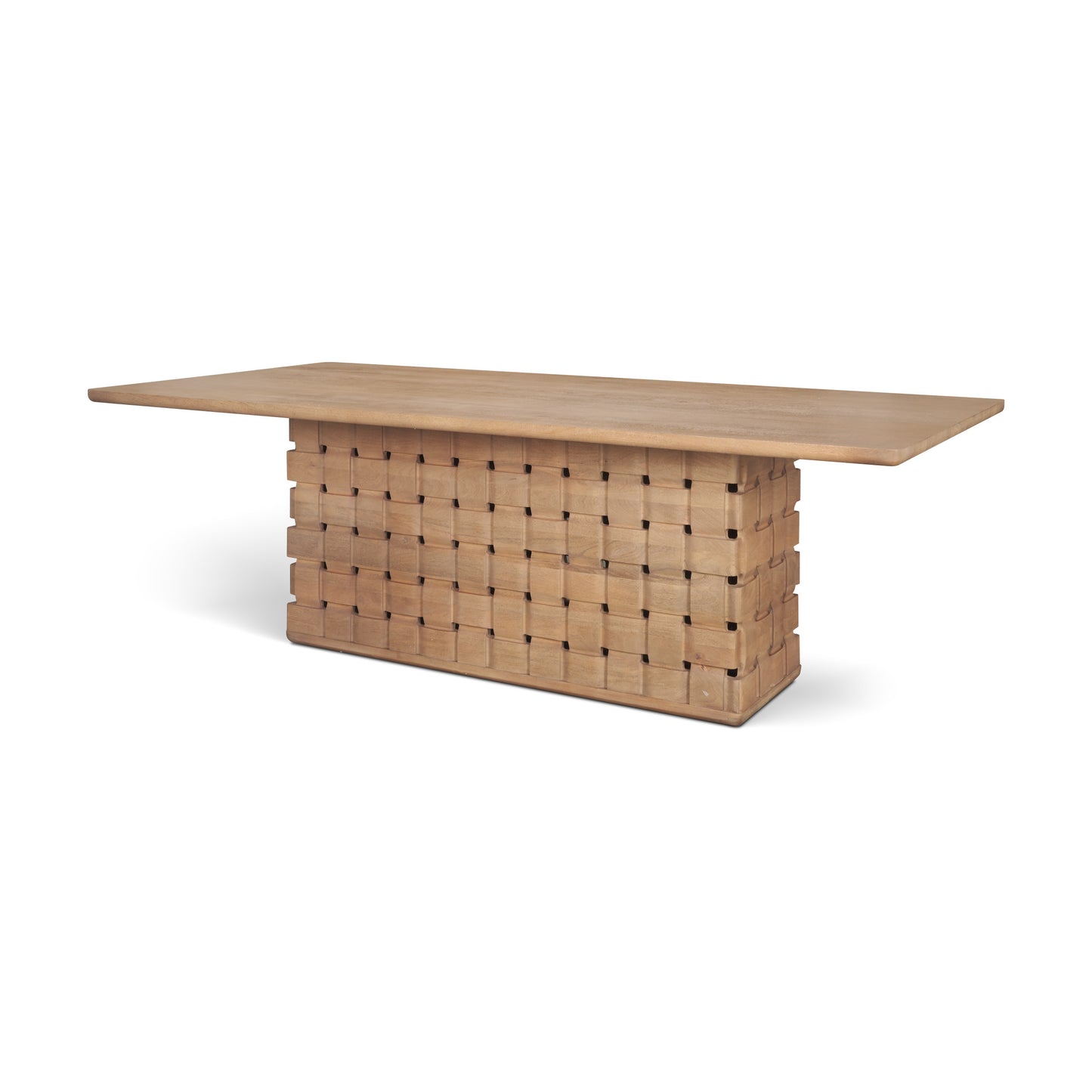 Trellyn Light Brown Solid Wood Dining Table with Carved Woven Base