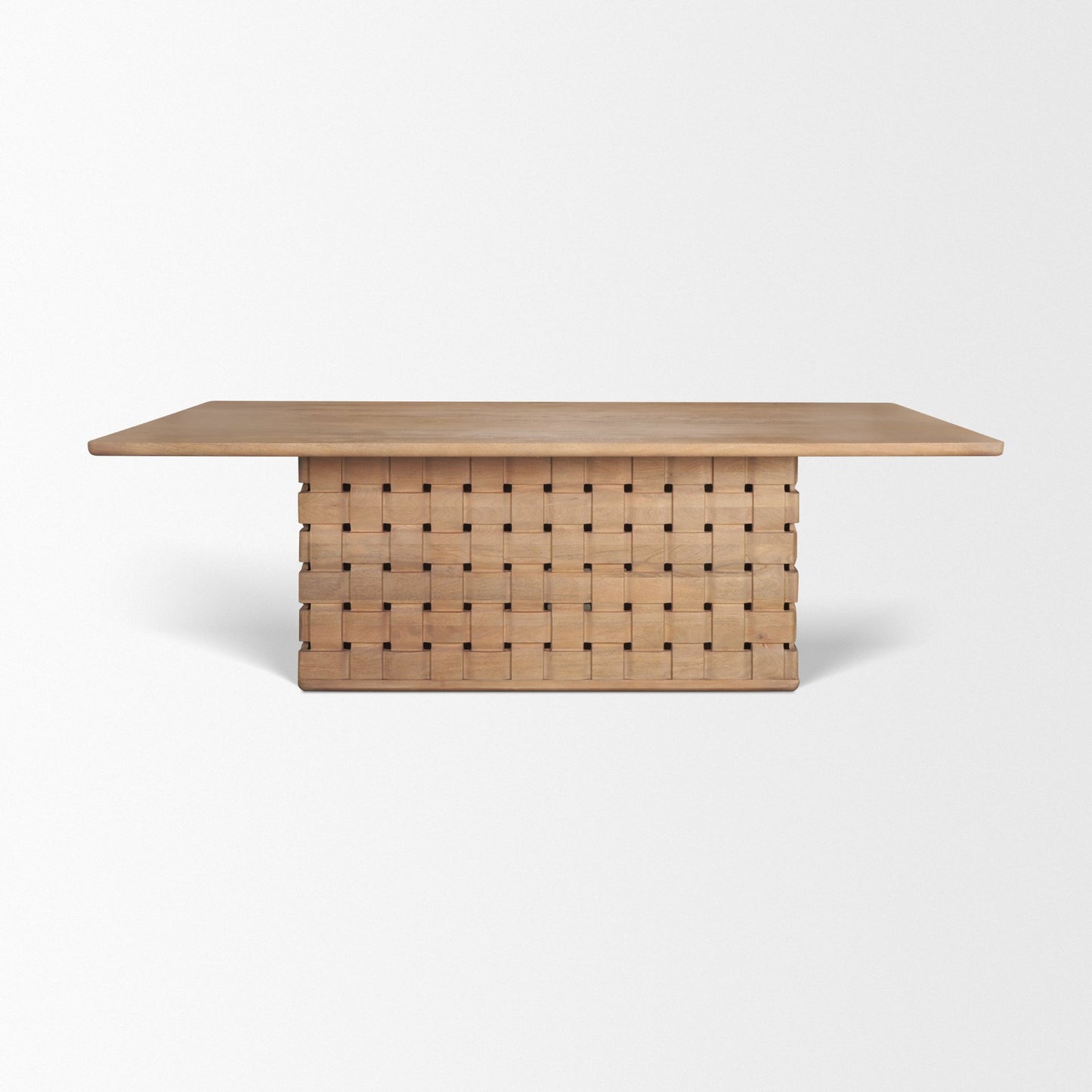 Trellyn Light Brown Solid Wood Dining Table with Carved Woven Base