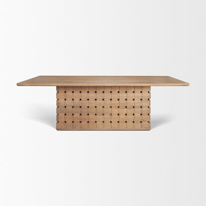 Trellyn Light Brown Solid Wood Dining Table with Carved Woven Base