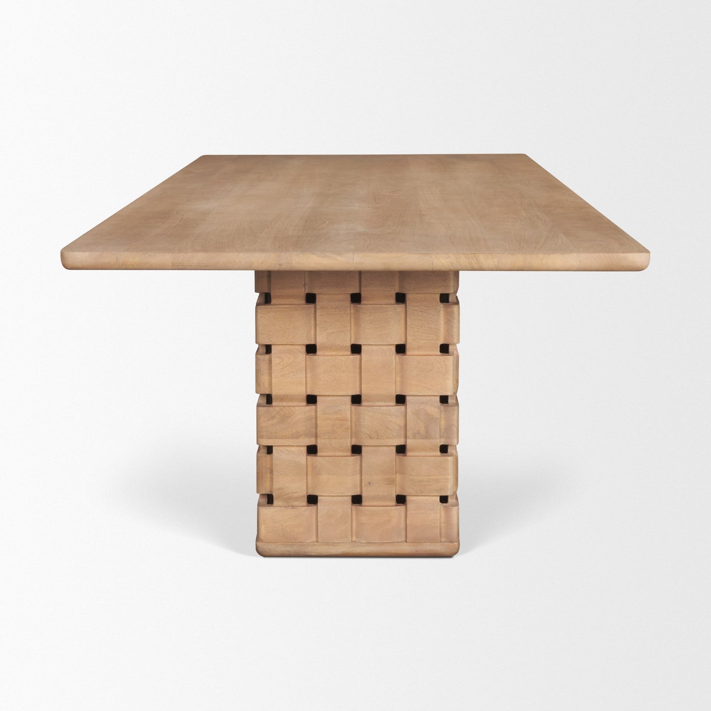 Trellyn Light Brown Solid Wood Dining Table with Carved Woven Base